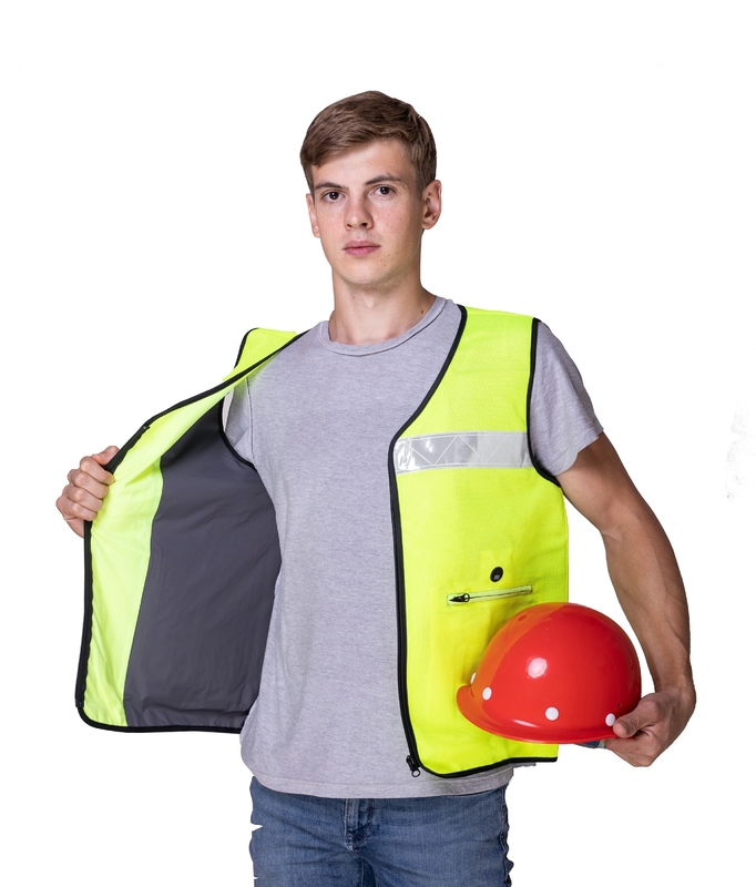 Construction Site Safety Reflective Vest with Water Circulation and Zipper Closure